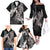 Hawaiian Turtle Love Couple Family Matching Off The Shoulder Long Sleeve Dress and Hawaiian Shirt - Sweet Hibiscus and Kakau Pattern Grayscale Color