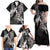 Hawaiian Turtle Love Couple Family Matching Off Shoulder Maxi Dress and Hawaiian Shirt - Sweet Hibiscus and Kakau Pattern Grayscale Color