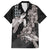 Hawaiian Turtle Love Couple Family Matching Off Shoulder Short Dress and Hawaiian Shirt - Sweet Hibiscus and Kakau Pattern Grayscale Color