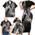 Hawaiian Turtle Love Couple Family Matching Short Sleeve Bodycon Dress and Hawaiian Shirt - Sweet Hibiscus and Kakau Pattern Grayscale Color