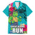 Hawaii Great Aloha Run 40th Anniversary Family Matching Off Shoulder Maxi Dress and Hawaiian Shirt With Turtle Mascot Marathon Hibiscus and Kakau LT03 Dad's Shirt - Short Sleeve Turquoise - Polynesian Pride