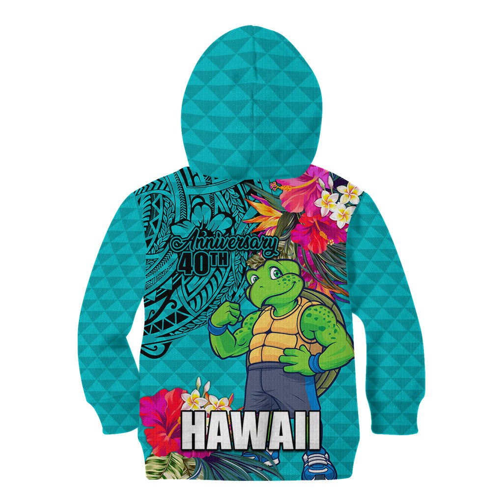 Hawaii Great Aloha Run 40th Anniversary Kid Hoodie With Turtle Mascot Marathon Hibiscus and Kakau LT03 - Polynesian Pride