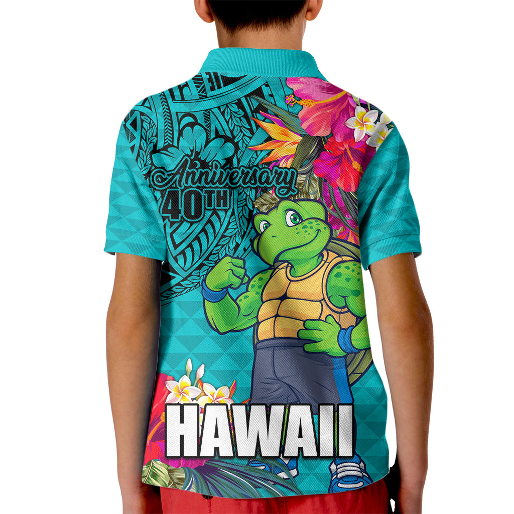Hawaii Great Aloha Run 40th Anniversary Kid Polo Shirt With Turtle Mascot Marathon Hibiscus and Kakau LT03 - Polynesian Pride
