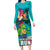 Hawaii Great Aloha Run 40th Anniversary Long Sleeve Bodycon Dress With Turtle Mascot Marathon Hibiscus and Kakau LT03 Long Dress Turquoise - Polynesian Pride