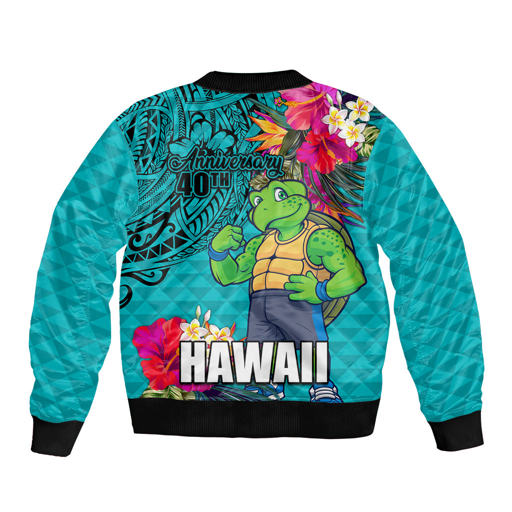 Hawaii Great Aloha Run 40th Anniversary Sleeve Zip Bomber Jacket With Turtle Mascot Marathon Hibiscus and Kakau LT03 - Polynesian Pride