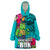 Hawaii Great Aloha Run 40th Anniversary Wearable Blanket Hoodie With Turtle Mascot Marathon Hibiscus and Kakau LT03 One Size Turquoise - Polynesian Pride