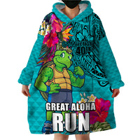 Hawaii Great Aloha Run 40th Anniversary Wearable Blanket Hoodie With Turtle Mascot Marathon Hibiscus and Kakau LT03 - Polynesian Pride