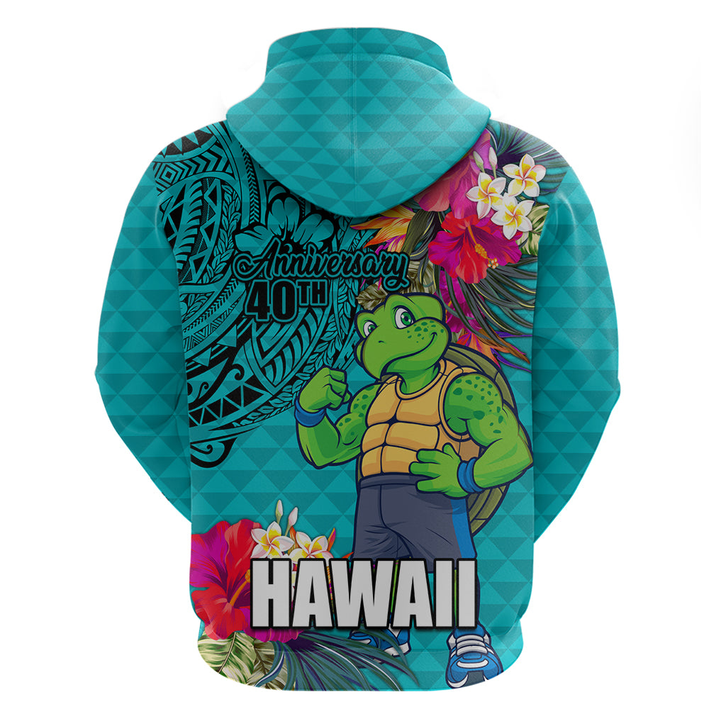 Hawaii Great Aloha Run 40th Anniversary Zip Hoodie With Turtle Mascot Marathon Hibiscus and Kakau LT03 - Polynesian Pride