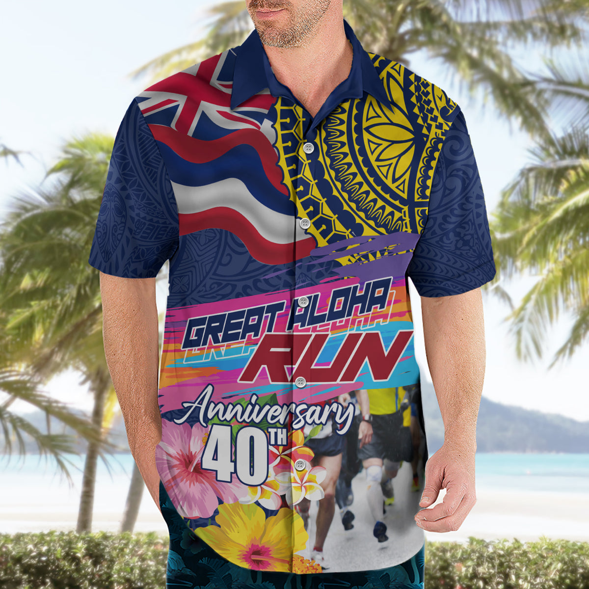 Hawaii Great Aloha Run 40th Anniversary Hawaiian Shirt Hibiscus and Kakau Pattern LT03 - Polynesian Pride
