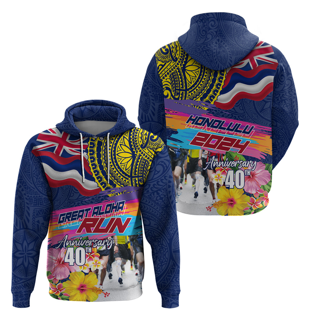 Hawaii Great Aloha Run 40th Anniversary Hoodie Hibiscus and Kakau Pattern LT03 - Polynesian Pride