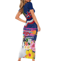 Hawaii Great Aloha Run 40th Anniversary Short Sleeve Bodycon Dress Hibiscus and Kakau Pattern LT03 - Polynesian Pride