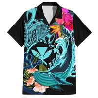 Hawaii Family Matching Summer Maxi Dress and Hawaiian Shirt Whale Mix Hibiscus and Kanaka Maoli LT03 Dad's Shirt - Short Sleeve Black - Polynesian Pride