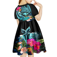 Hawaii Kid Short Sleeve Dress Whale Mix Hibiscus and Kanaka Maoli LT03 - Polynesian Pride