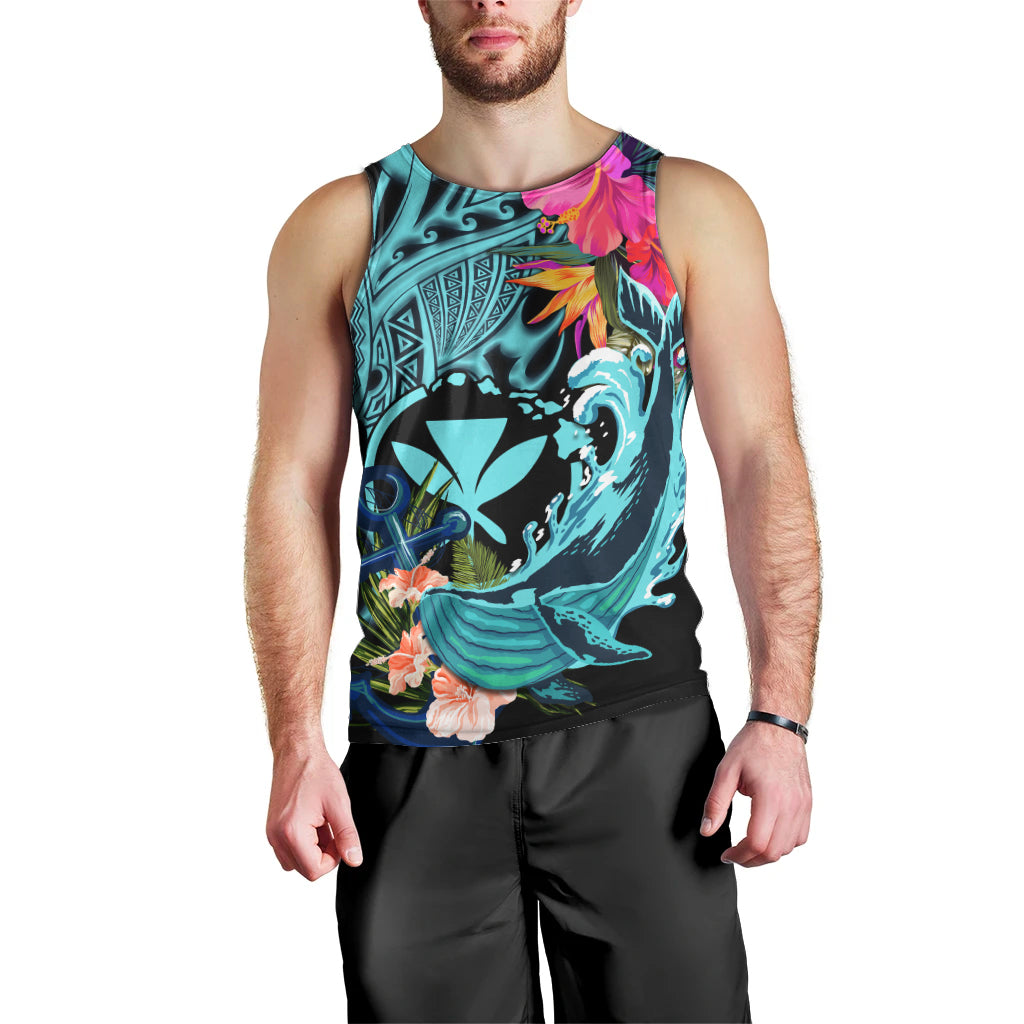 Hawaii Men Tank Top Whale Mix Hibiscus and Kanaka Maoli LT03 - Polynesian Pride