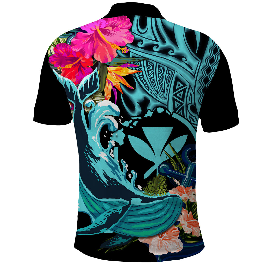 Hawaii Polo Shirt Whale Mix Hibiscus and Kanaka Maoli LT03 - Polynesian Pride