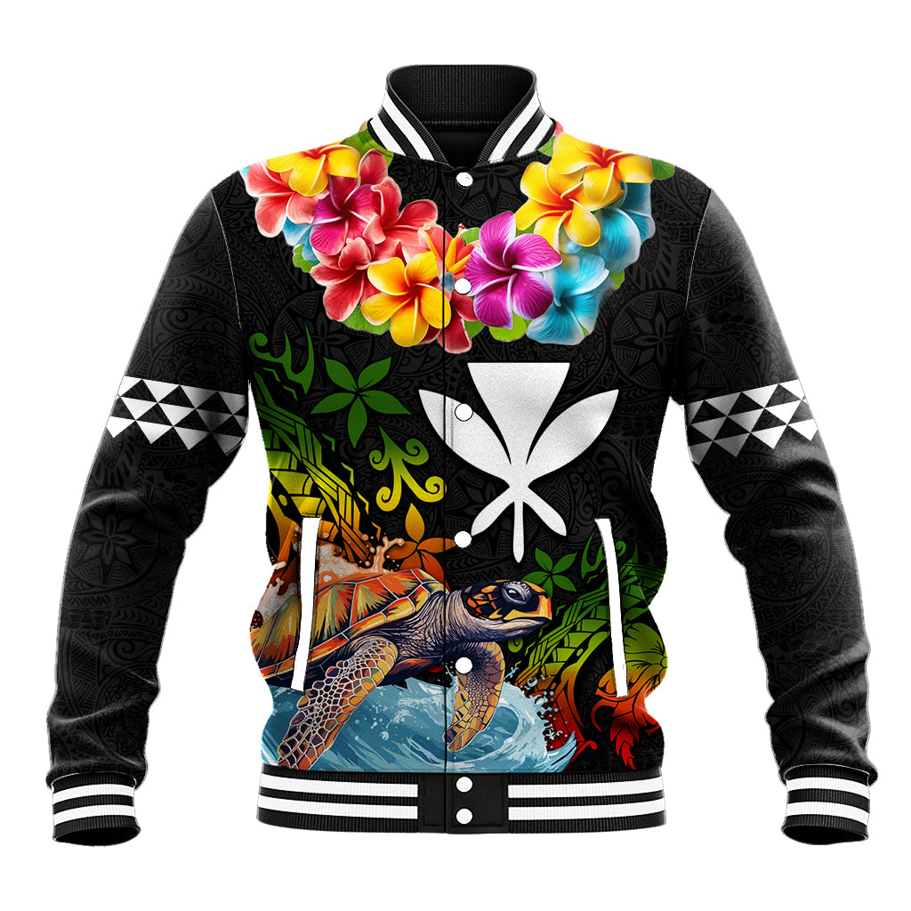 Hawaii Lei Day Baseball Jacket Hibiscus Wreath and Polynesian Pattern LT03 Unisex Black - Polynesian Pride