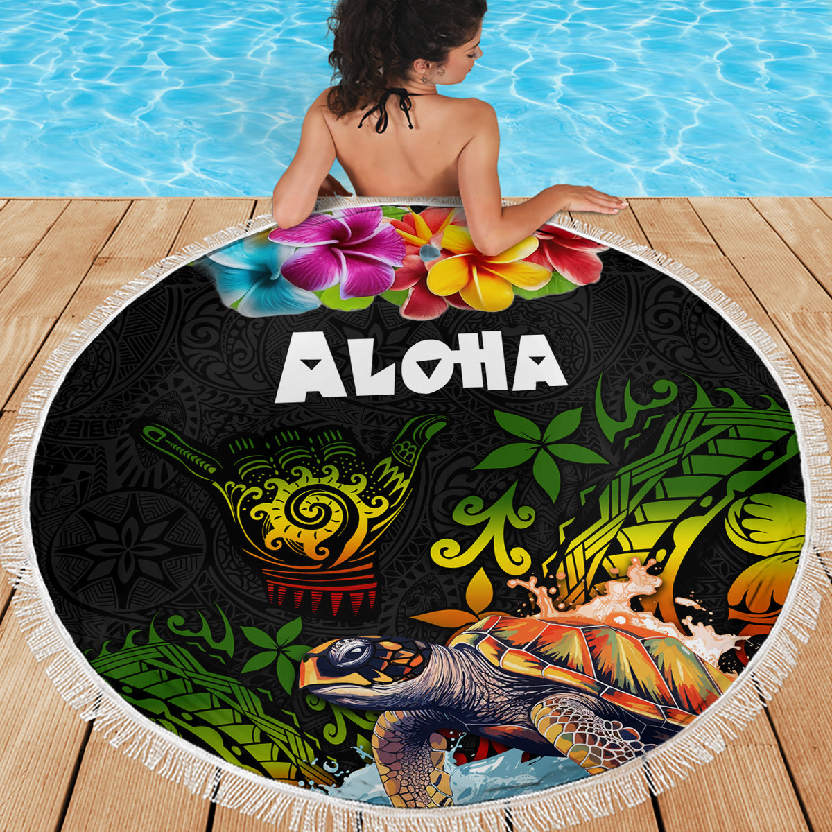 Hawaii Lei Day Beach Blanket Hibiscus Wreath and Polynesian Pattern LT03 - Polynesian Pride