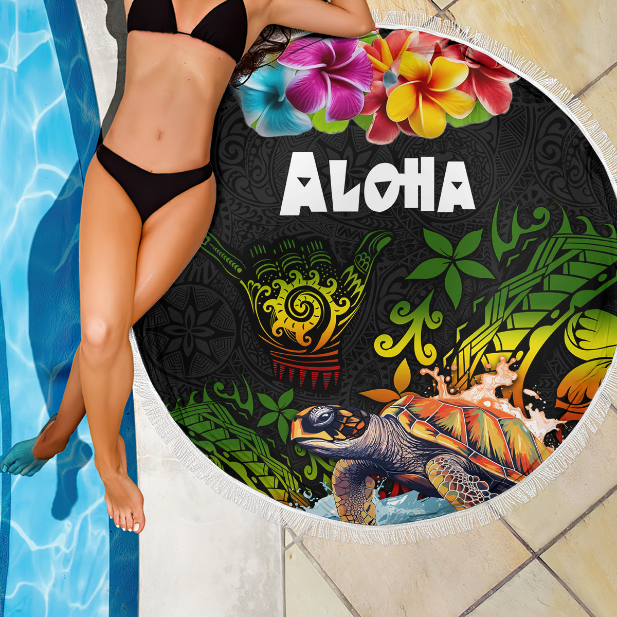 Hawaii Lei Day Beach Blanket Hibiscus Wreath and Polynesian Pattern LT03 - Polynesian Pride