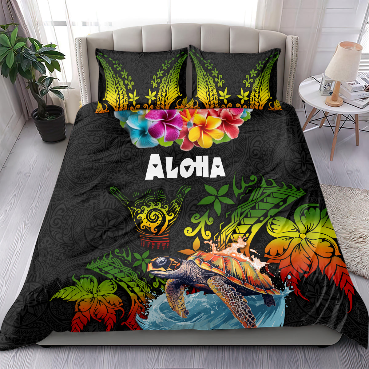 Hawaii Lei Day Bedding Set Hibiscus Wreath and Polynesian Pattern LT03 - Polynesian Pride