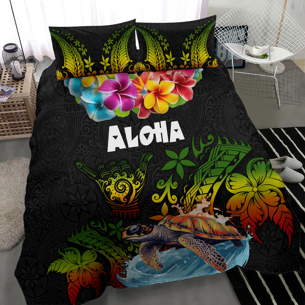 Hawaii Lei Day Bedding Set Hibiscus Wreath and Polynesian Pattern LT03 - Polynesian Pride