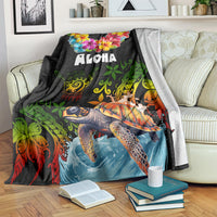 Hawaii Lei Day Blanket Hibiscus Wreath and Polynesian Pattern LT03 Black - Polynesian Pride