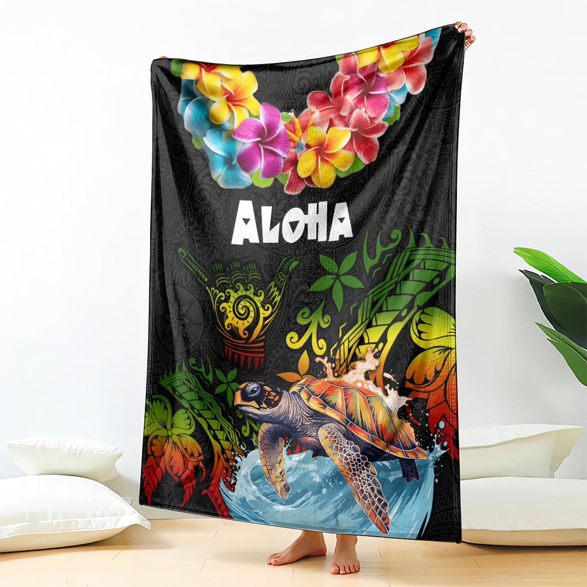 Hawaii Lei Day Blanket Hibiscus Wreath and Polynesian Pattern LT03 - Polynesian Pride