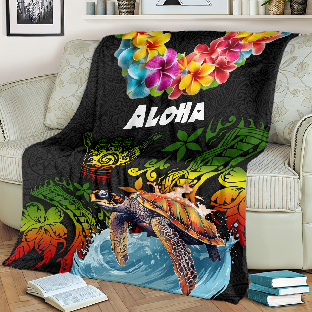 Hawaii Lei Day Blanket Hibiscus Wreath and Polynesian Pattern LT03 - Polynesian Pride