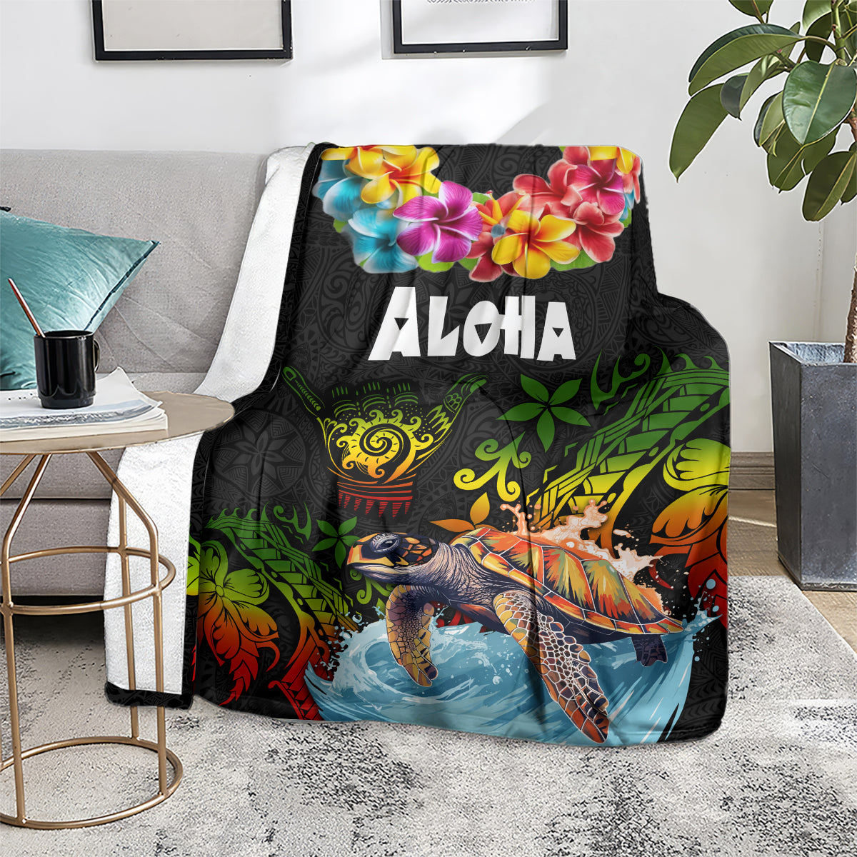 Hawaii Lei Day Blanket Hibiscus Wreath and Polynesian Pattern LT03 - Polynesian Pride