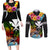 Hawaii Lei Day Couples Matching Long Sleeve Bodycon Dress and Long Sleeve Button Shirt Hibiscus Wreath and Polynesian Pattern