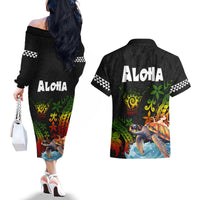 Hawaii Lei Day Couples Matching Off The Shoulder Long Sleeve Dress and Hawaiian Shirt Hibiscus Wreath and Polynesian Pattern LT03 - Polynesian Pride