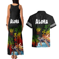 Hawaii Lei Day Couples Matching Tank Maxi Dress and Hawaiian Shirt Hibiscus Wreath and Polynesian Pattern LT03 - Polynesian Pride