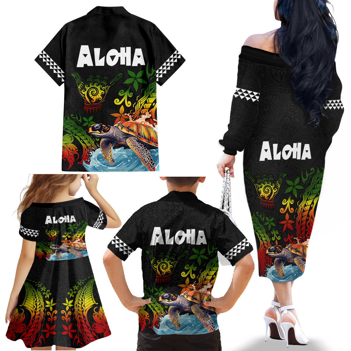 Hawaii Lei Day Family Matching Off The Shoulder Long Sleeve Dress and Hawaiian Shirt Hibiscus Wreath and Polynesian Pattern LT03 - Polynesian Pride