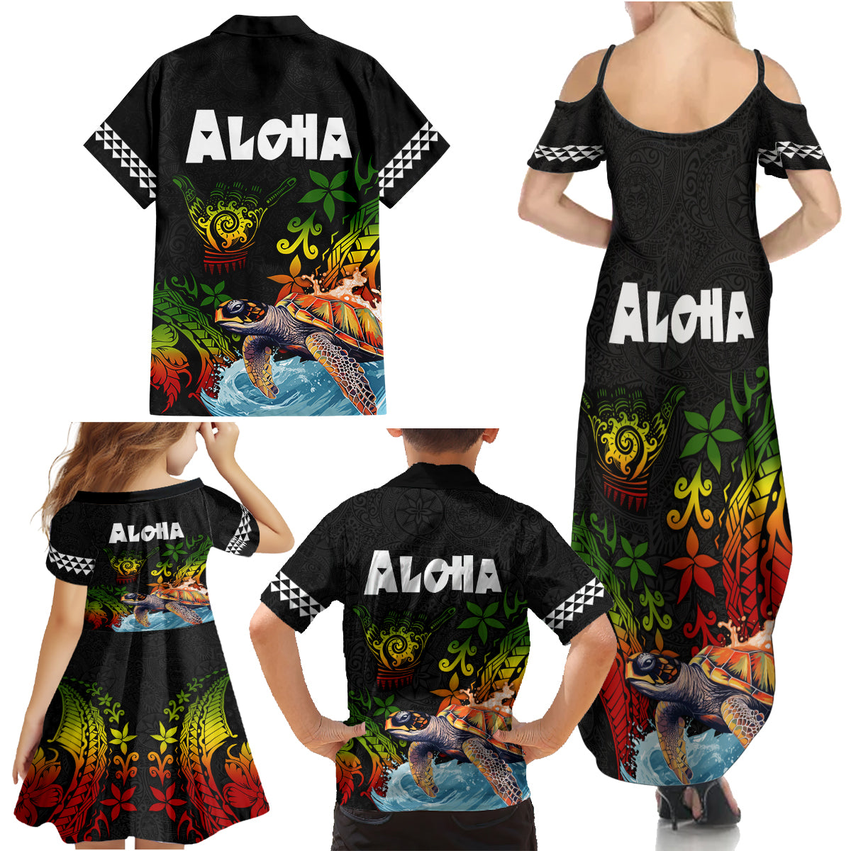 Hawaii Lei Day Family Matching Summer Maxi Dress and Hawaiian Shirt Hibiscus Wreath and Polynesian Pattern LT03 - Polynesian Pride