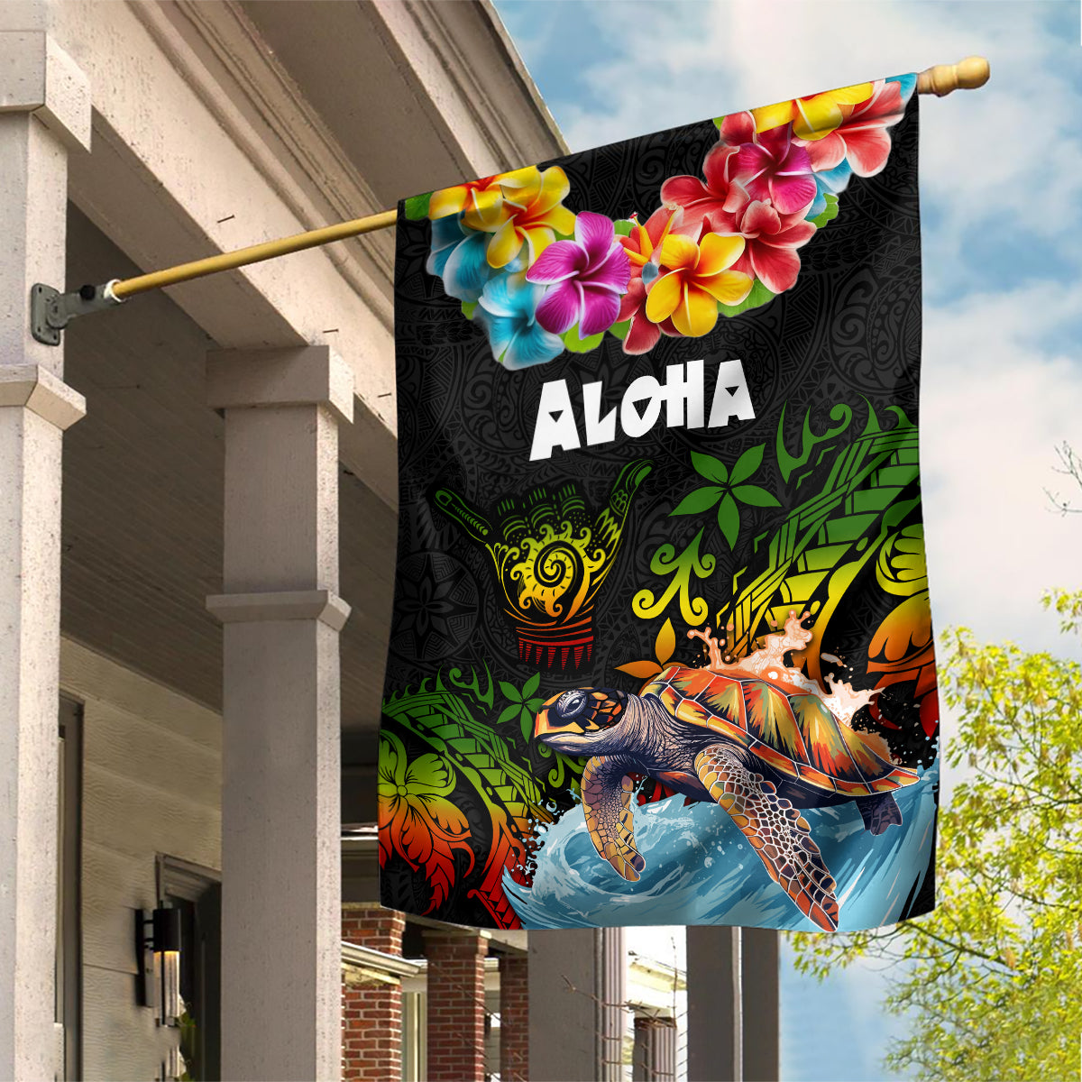 Hawaii Lei Day Garden Flag Hibiscus Wreath and Polynesian Pattern LT03 House Flag Black - Polynesian Pride