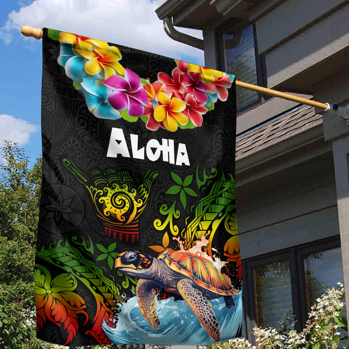 Hawaii Lei Day Garden Flag Hibiscus Wreath and Polynesian Pattern LT03 - Polynesian Pride