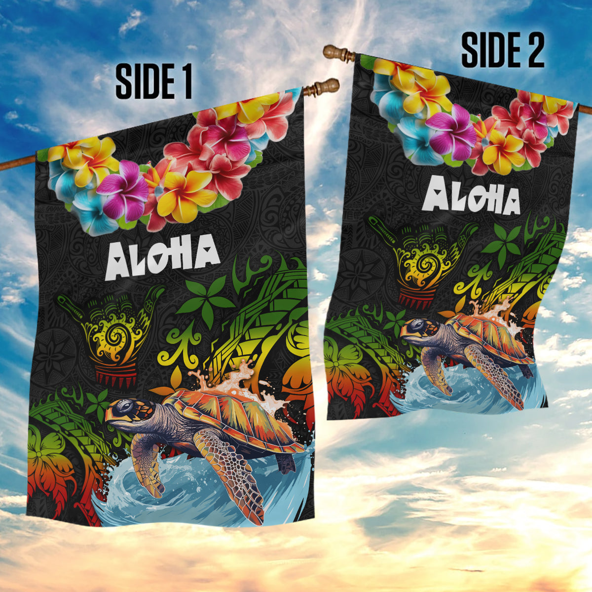 Hawaii Lei Day Garden Flag Hibiscus Wreath and Polynesian Pattern LT03 - Polynesian Pride