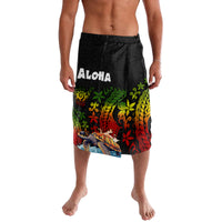 Hawaii Lei Day Lavalava Hibiscus Wreath and Polynesian Pattern LT03 Black - Polynesian Pride