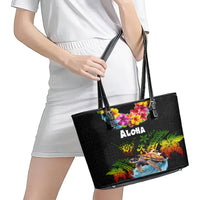 Hawaii Lei Day Leather Tote Bag Hibiscus Wreath and Polynesian Pattern LT03 - Polynesian Pride