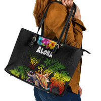 Hawaii Lei Day Leather Tote Bag Hibiscus Wreath and Polynesian Pattern LT03 - Polynesian Pride