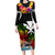 Hawaii Lei Day Long Sleeve Bodycon Dress Hibiscus Wreath and Polynesian Pattern