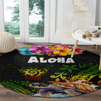 Hawaii Lei Day Round Carpet Hibiscus Wreath and Polynesian Pattern