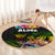 Hawaii Lei Day Round Carpet Hibiscus Wreath and Polynesian Pattern