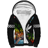 Hawaii Lei Day Sherpa Hoodie Hibiscus Wreath and Polynesian Pattern LT03 Unisex Black - Polynesian Pride