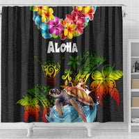 Hawaii Lei Day Shower Curtain Hibiscus Wreath and Polynesian Pattern