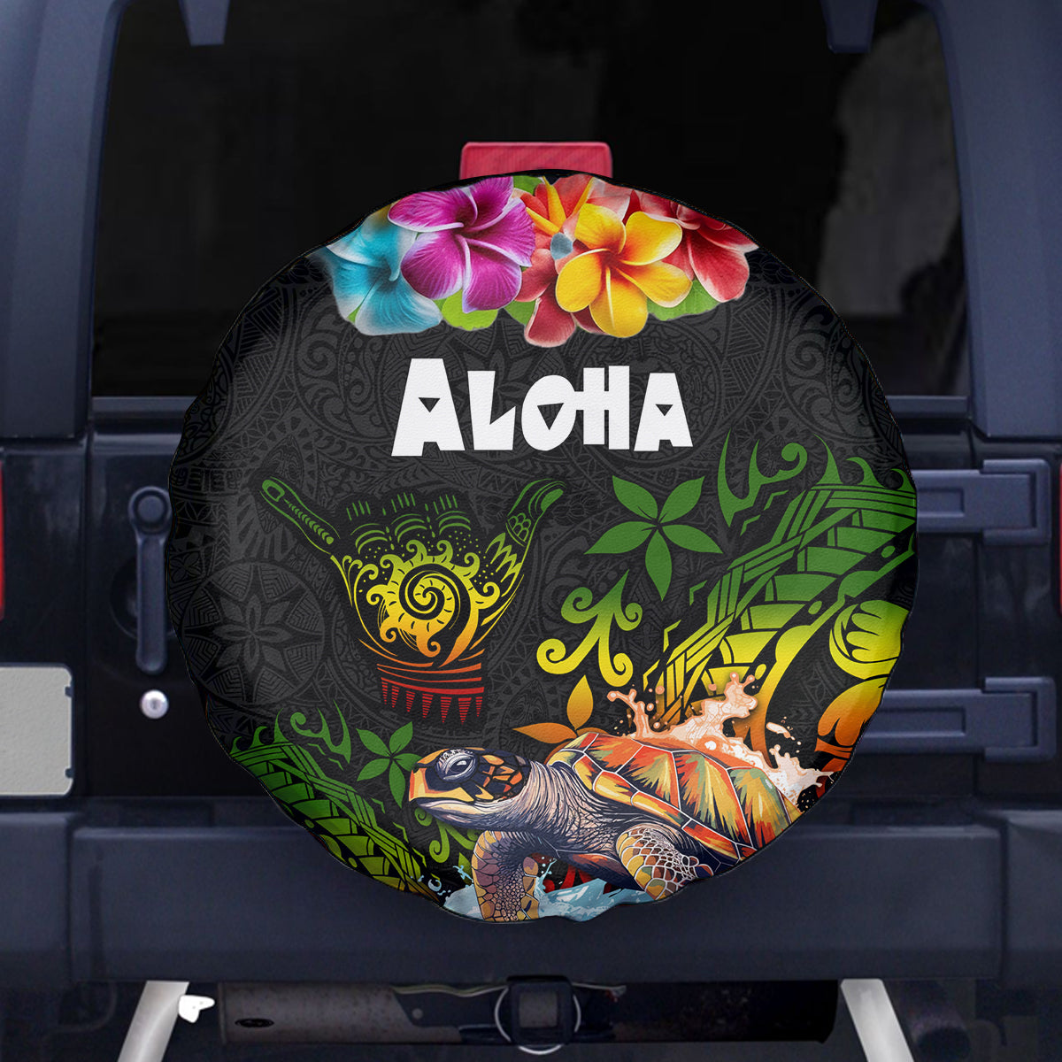 Hawaii Lei Day Spare Tire Cover Hibiscus Wreath and Polynesian Pattern LT03 - Polynesian Pride