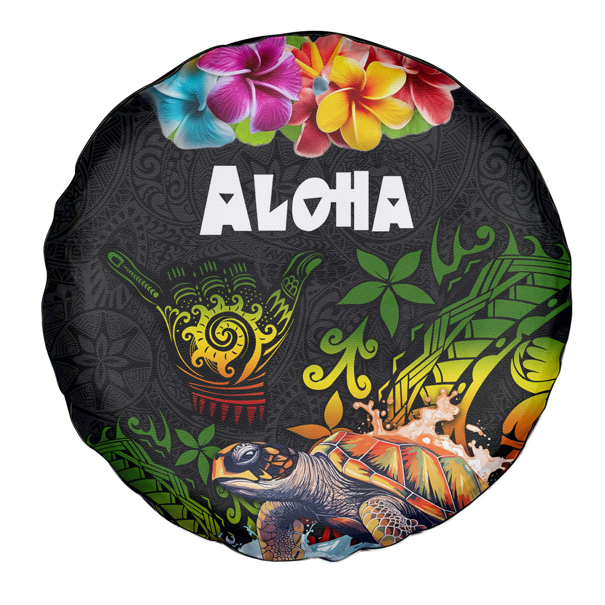 Hawaii Lei Day Spare Tire Cover Hibiscus Wreath and Polynesian Pattern LT03 - Polynesian Pride