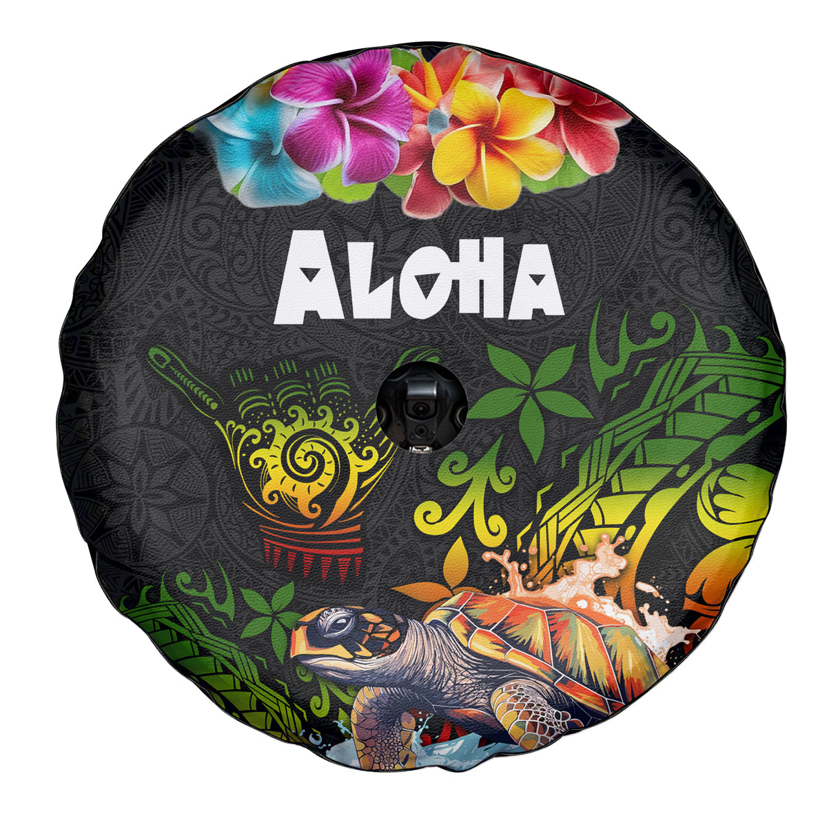 Hawaii Lei Day Spare Tire Cover Hibiscus Wreath and Polynesian Pattern LT03 - Polynesian Pride