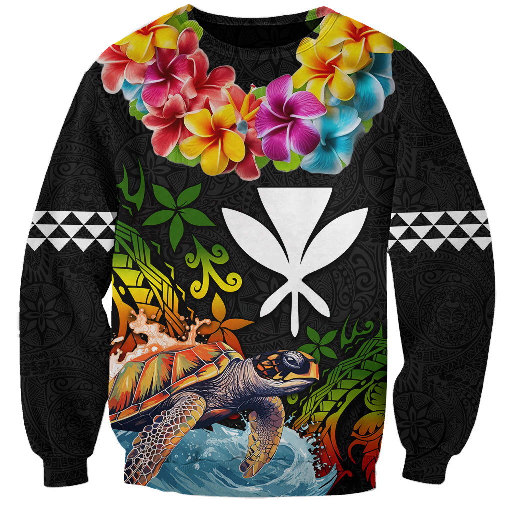 Hawaii Lei Day Sweatshirt Hibiscus Wreath and Polynesian Pattern LT03 Unisex Black - Polynesian Pride