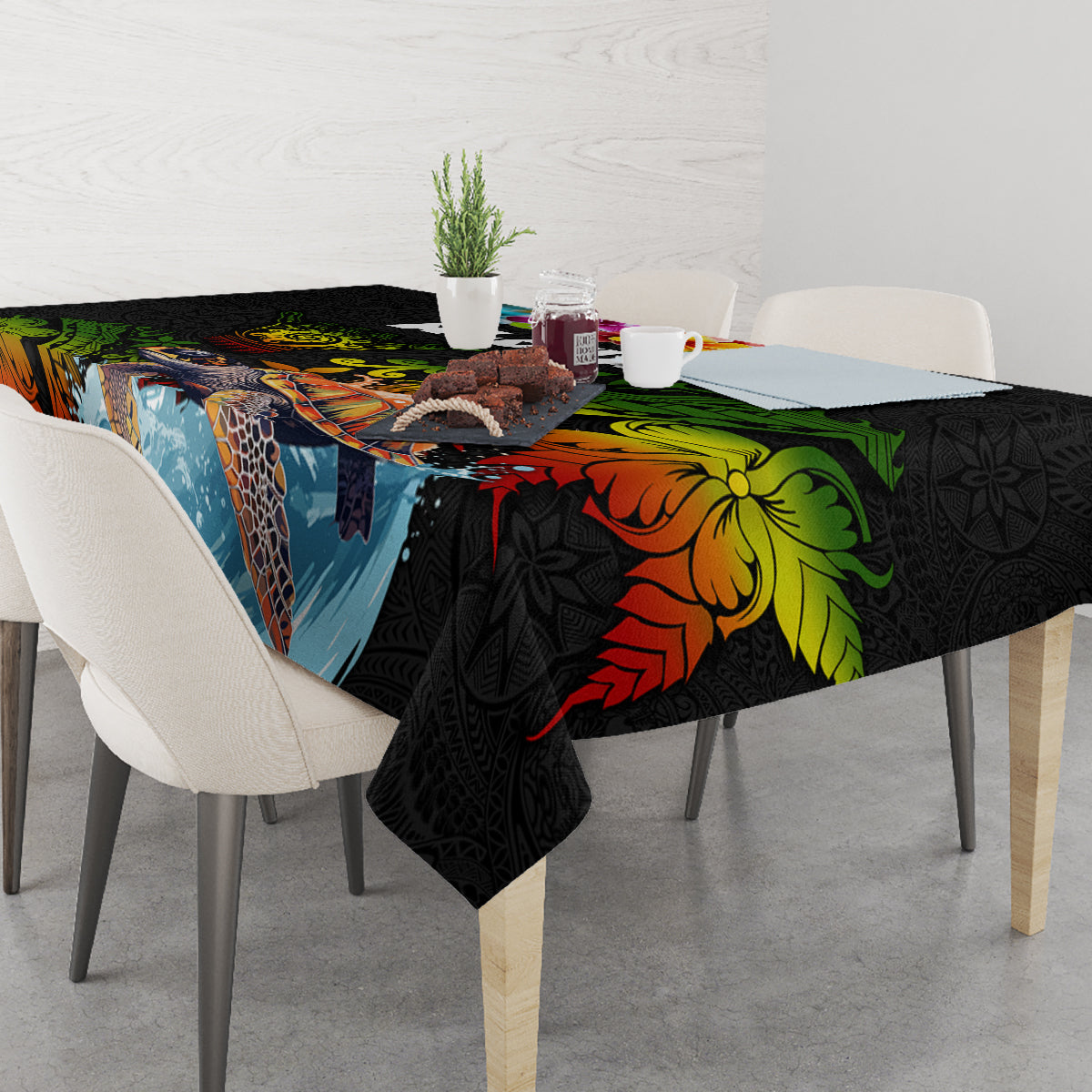 Hawaii Lei Day Tablecloth Hibiscus Wreath and Polynesian Pattern LT03 - Polynesian Pride