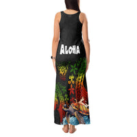 Hawaii Lei Day Tank Maxi Dress Hibiscus Wreath and Polynesian Pattern LT03 - Polynesian Pride